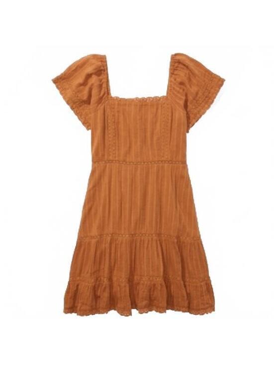 American Eagle Outfitters Dresses & Skirts - American Eagle Brown Cottagecore Lace Mini Dress Tiered Boho Large